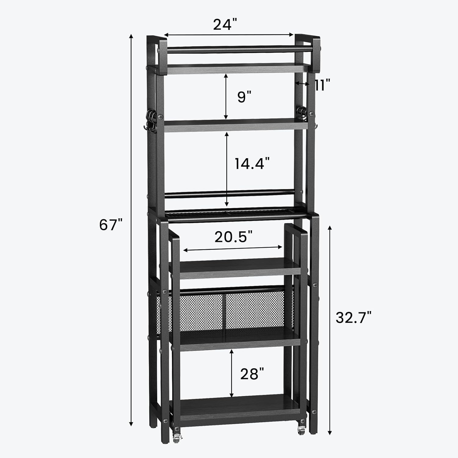 Recaceik 6-Tier Over The Toilet Storage Shelf with Cart, Freestanding Above Toilet Shelf Rack, Farmhouse Bathroom Organizer Shelves, Space Saver (Black)