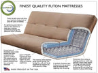 Pemberly Row 75" Traditional Full-Size Faux Leather Futon Mattress with Hinged Innerspring, Foam Construction, in Saddle Brown Finish, Frame Not Included