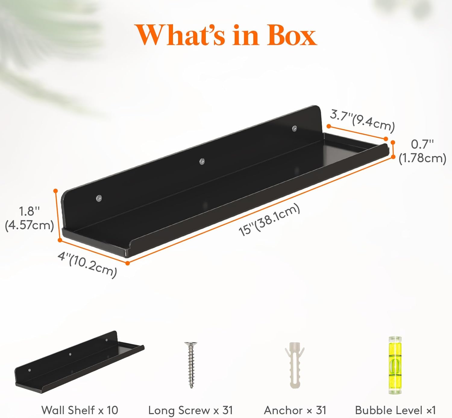 Lifewit Floating Shelves for Wall, 10 Pack Black Acrylic Shelf 15" Room Decor for Bookcase/Vinyl Record Display/Photo/Picture in Bedroom, Living Room, Bathroom, Kitchen Storage and Organization
