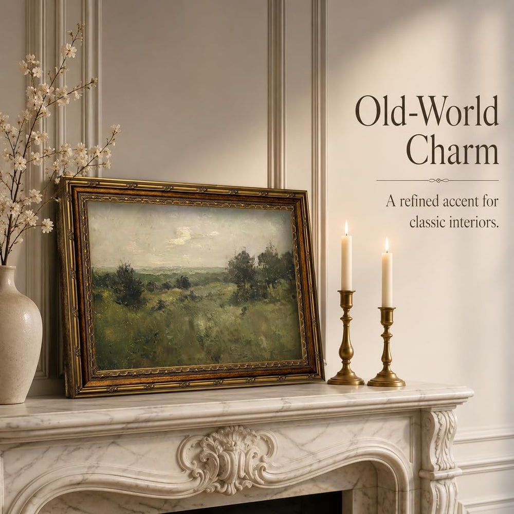 Vintage Gold Framed Landscape Wall art Retro Countryside Farmhouse Painting P...