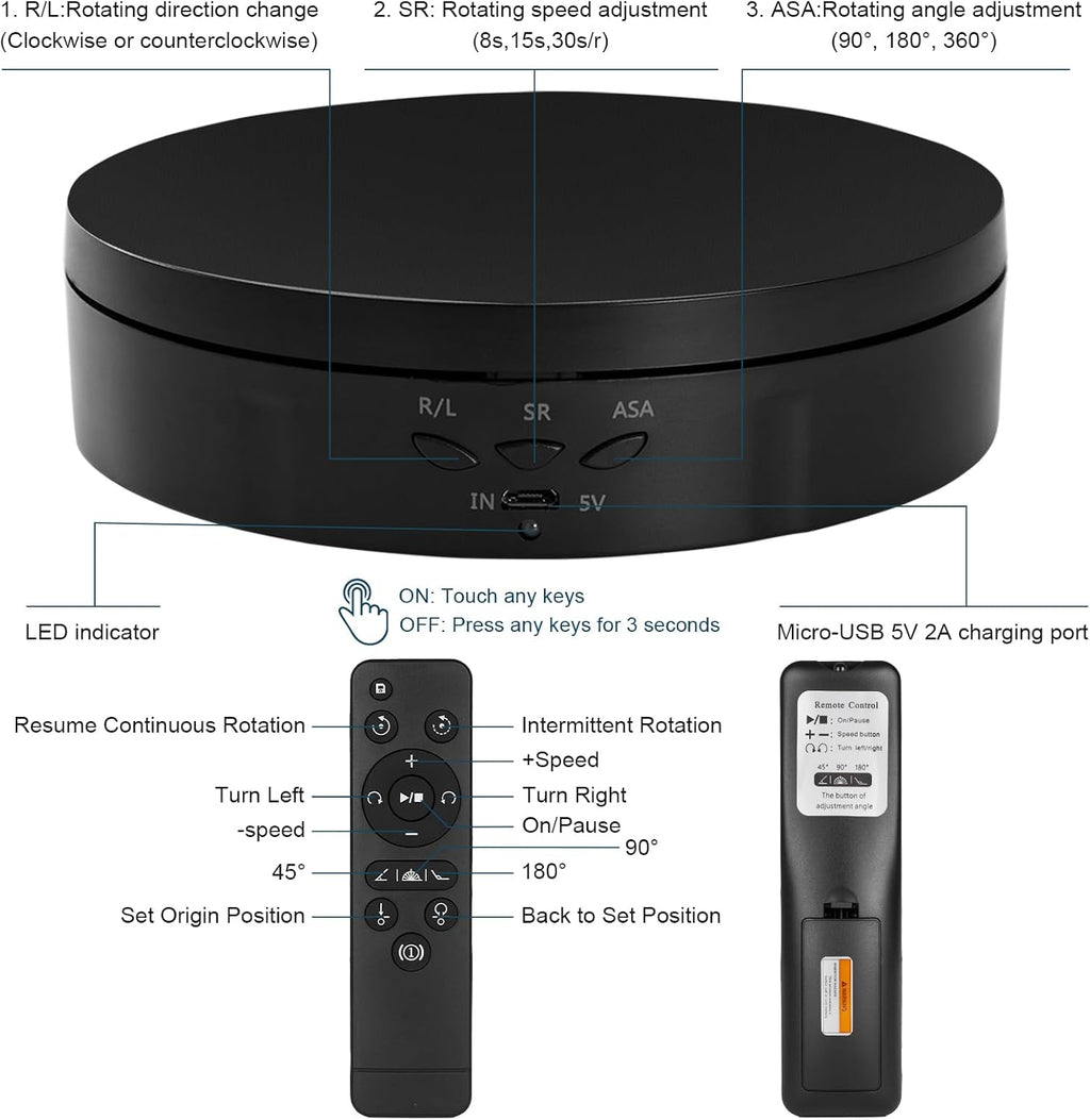 22 lbs Motorized Rotating Display Stand for Jewelry, Automatic Mute Auto Rotating Stand, Electronic Turntable with USB for Display, Photography Products