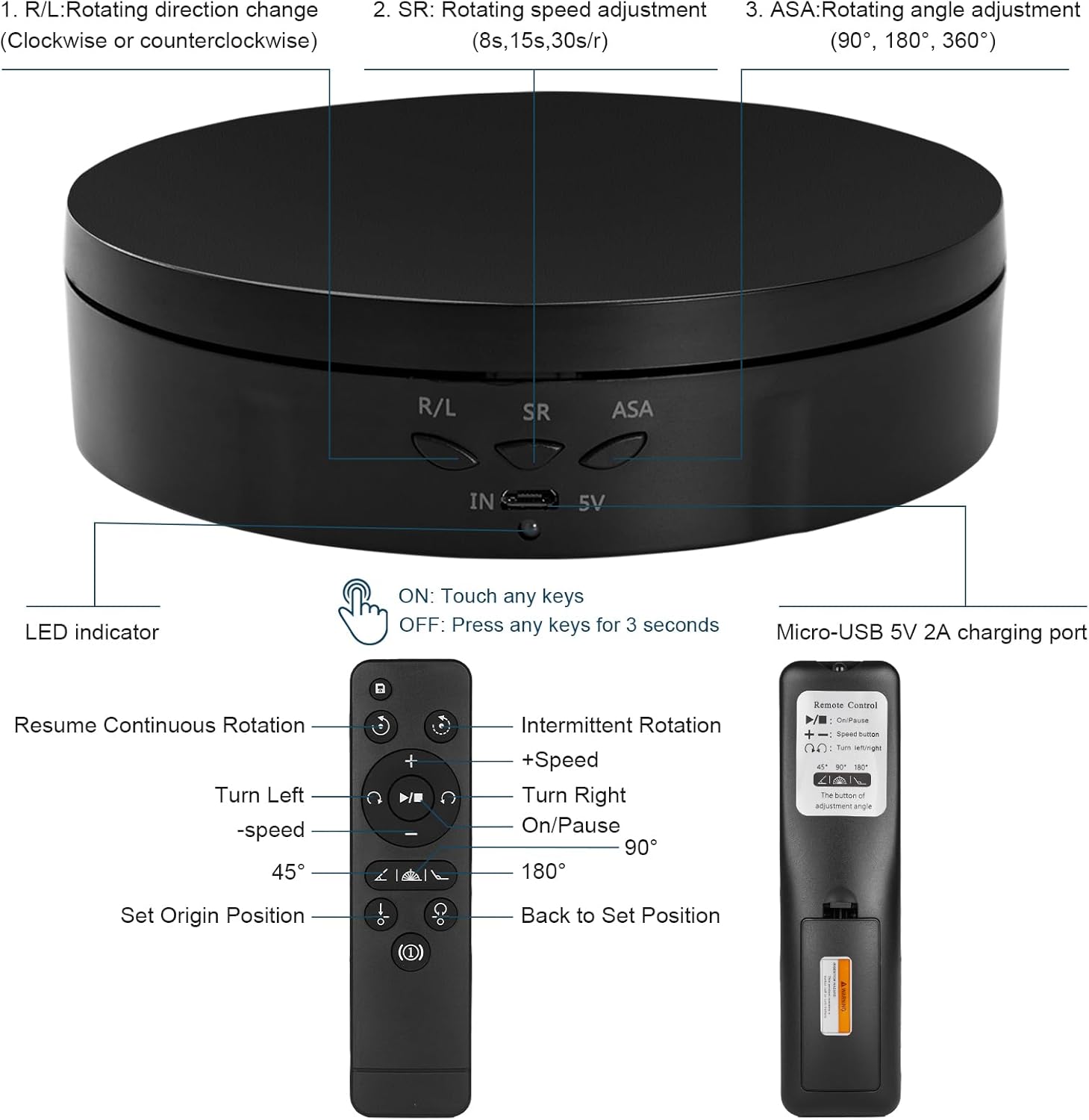 22 lbs Motorized Rotating Display Stand for Jewelry, Automatic Mute Auto Rotating Stand, Electronic Turntable with USB for Display, Photography Products