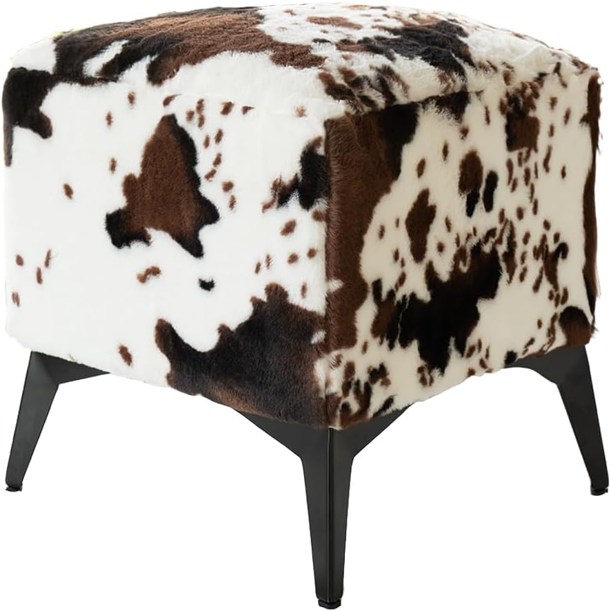 Faux Cowhide Ottoman, Upholstered Foot Stool,Animal Print Ottoman - 16 x 16 x...