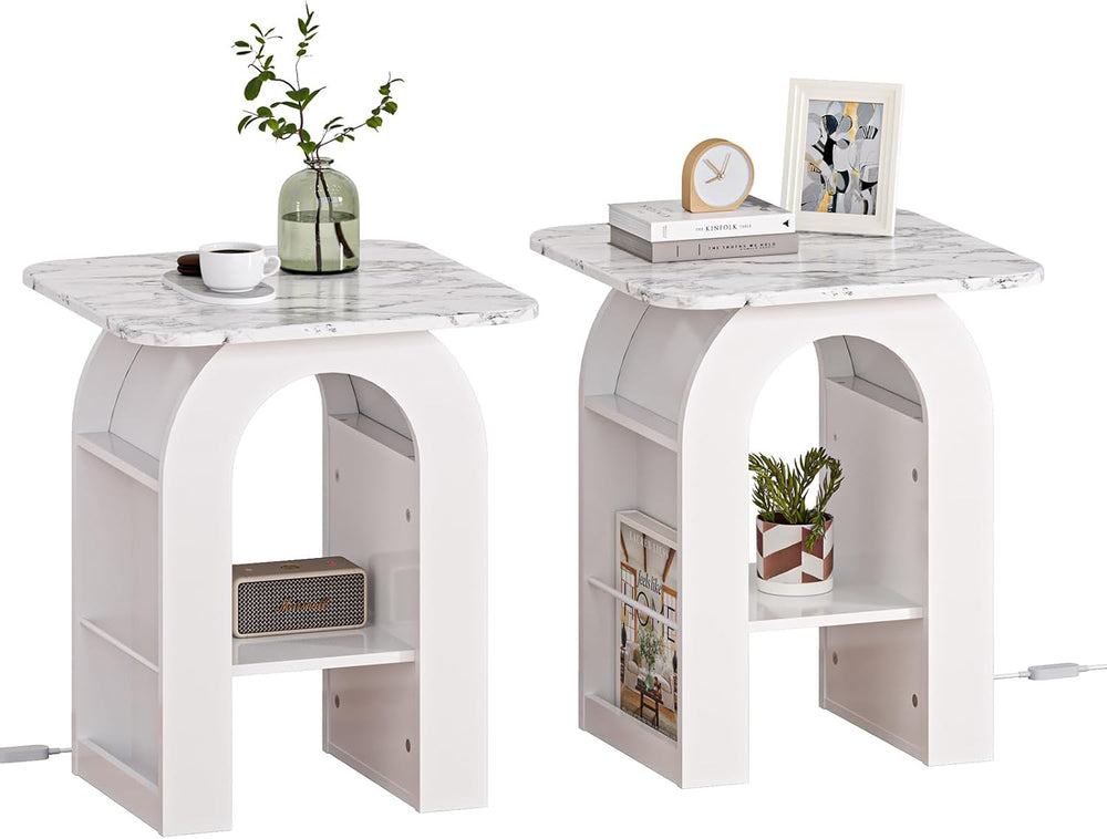 Small End Tables Living Room Set of 2 for Small Spaces,19" Marble Top Ni...