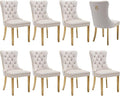 Luxury Upholstered Dining Chairs Set of 8, Beige Kitchen Chair with Golden Metal Legs, Velvet Tufted Back Dining Chair, Sillas de Comedor, Modern Kitchen & Dining Room Chairs (Beige, 8 Pcs)
