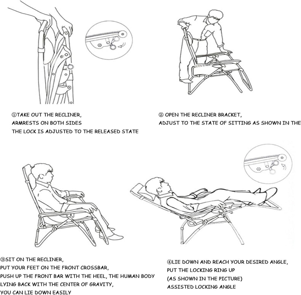 Gravity Reclining Chair, Outdoor Patio Recliner, Adjustable Backrest, Indoor Lounge for Backyard,(E)