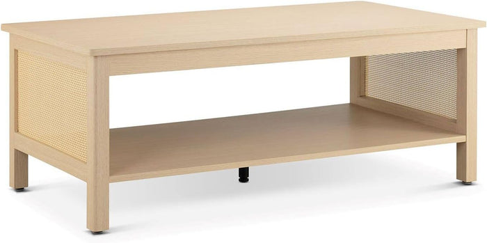 Ink+Ivy Handcrafted Rattan Decorative Coffee Table, Modern Farmhouse Style Center Table with Storage Shelf, Easy Assembly, Small Tables for Small Spaces, Natural