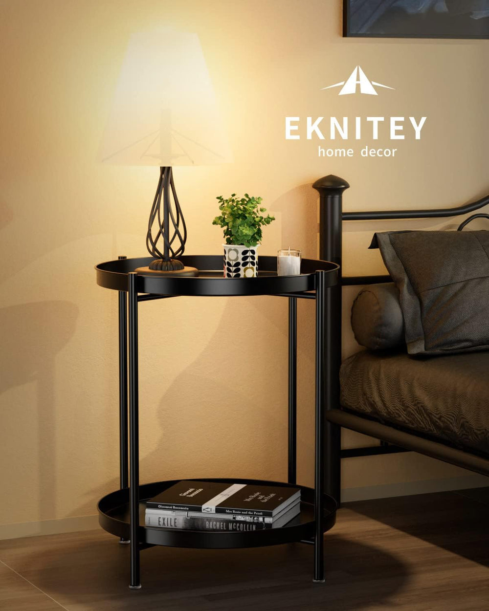 EKNITEY 2 Tier End Table - Metal Side Table Waterproof Small Sofa Coffee Side...