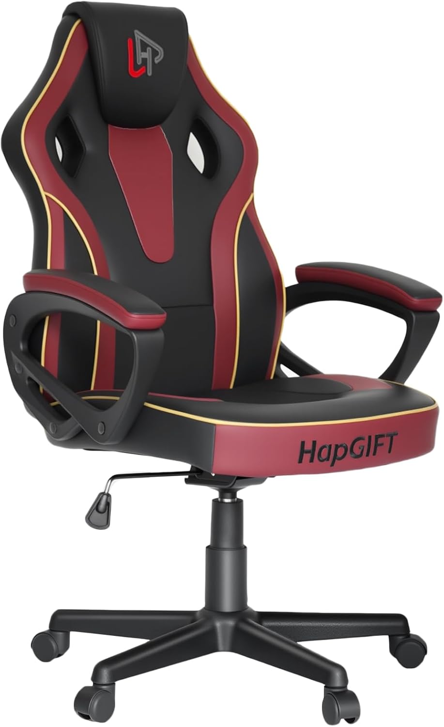 HapGIFT Computer Chair, Racing Style Gaming Chair with Link Armrest, Ergonomic PC Office Chairs for Adults Teens, Height Adjustable Video Game Chairs for Home, Swivel PC Chair, 300lbs (BLACK RED)