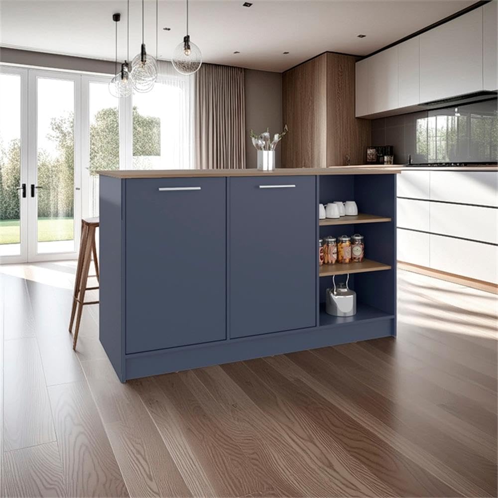 Pemberly Row Two Cabinet Kitchen Island, 59in Wide Light Oak and White Finish...