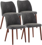 Dining Chair Set of 4, Leather Upholstered Dining Chair with Wood Legs, Wing Backrest, Wooden Kitchen Chair, Kitchen Chairs with Thick Cushions for Dining Room, Living Room, Dark Grey