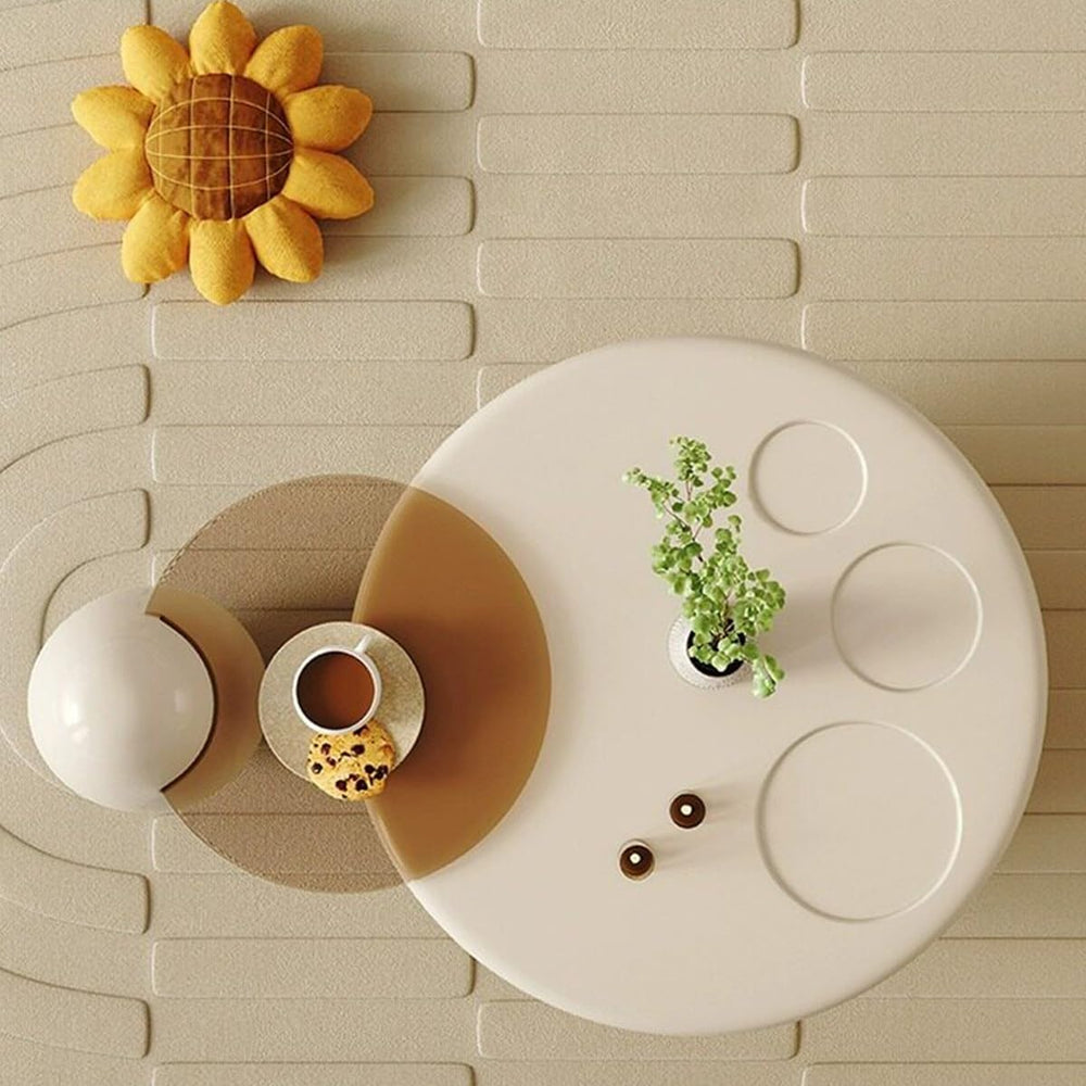 Round Nesting Coffee Table Set, FRP Gloss Lacquer Living Room Center Table | ...