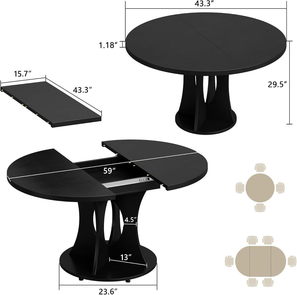 Einhomn 43-59" Extendable Round Dining Table, Kitchen Table for 4-8, Far...