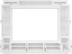 98.4" W Wall Unit Entertainment Center with Bookshelves for TVs up to 80", Modern TV Stand Media Console with Cabinets, Tempered Glass Doors for Living Room (White/T3)