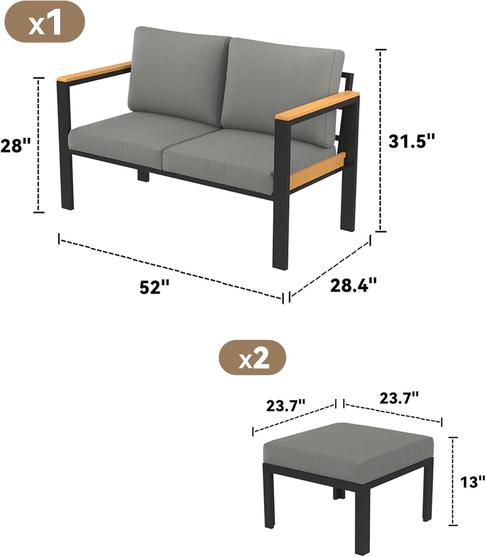 HOMREST Outdoor Couch Aluminum Patio Furniture Sofa, Loveseat and Ottoman, Al...