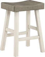 Lexicon Bar Table Set for 3, Small Kitchen Table Set Kitchen Island Table with 3 Saddle Bar Stools, 4 Piece Dining Table Set for Breakfast Nook, Living Room, Apartment, Counter Height, White/Coffee