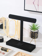Multi-Use Jewelry Holder Stand, Necklace Bracelet Ring Organizer Stand, Scrunchie Watches Velvet Jewelry Holder Stand With Tray for Women Home Use(Black Color)