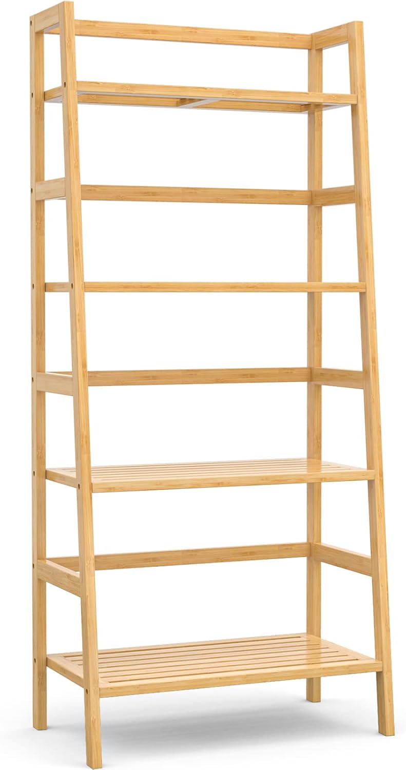 Bamboo Ladder Shelf, 4-Tier Wooden Ladder Bookshelf & Bookcase Organizer