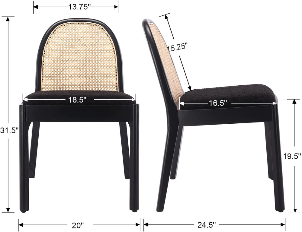 HEAH-YO Rattan Dining Chairs Set of 2, Upholstered Sherpa Dining Room Chairs ...