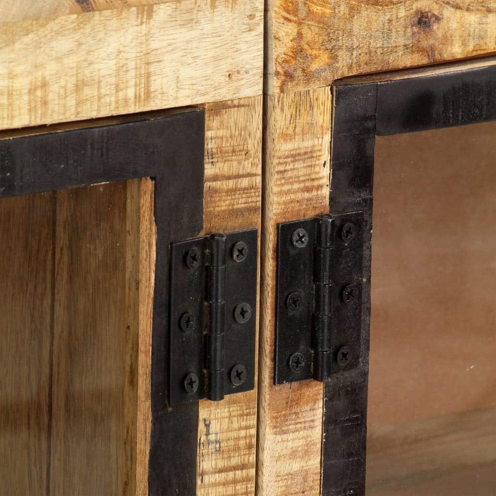 Industrial Style Solid Mango Wood Sideboard with Brown Finish and Black Accen...