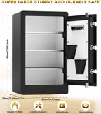 23.62" Tall Biometric Safe Box with Fireproof Waterproof Bag, 2.6 Cuft Fireproof Safe Large Document Storage Anti-Theft Dual Alerts, Mute Mode, Digital Security for Business