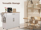 Kitchen Storage Island, Wooden Rolling Kitchen Island On Wheels with Countertop, Mobile Kitchen Island Cart with Towel Rack, Spice Rack and Drawers, White