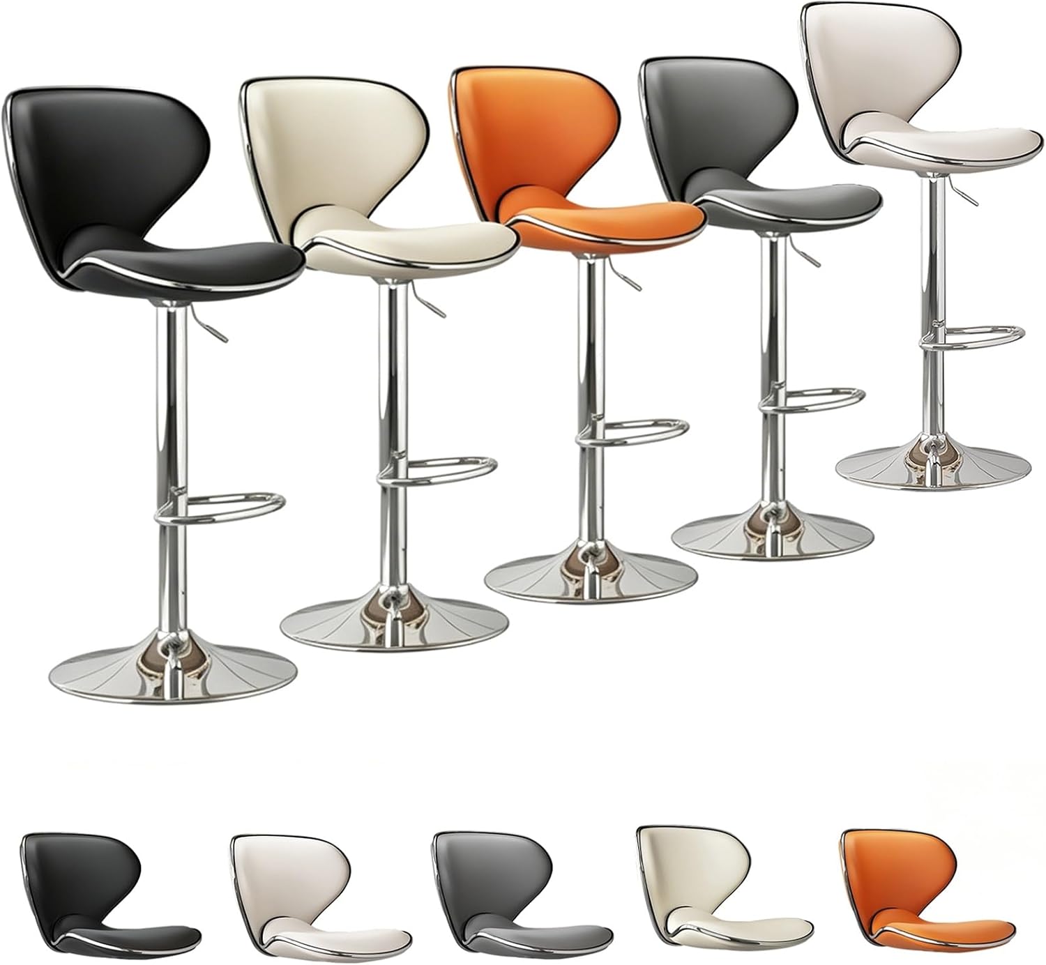 Reception Chair, Metal Bar Stools, Home Office Desk Chair, Commercial Stainless Steel Stool, 360° Free Rotation, with Padded Cushion and Back(White)