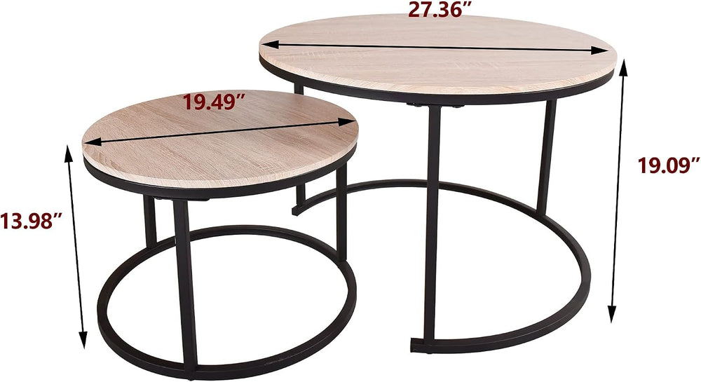 HOMERECOMMEND Round Coffee Tables Nesting Side Set of 2 End Tables for Living...