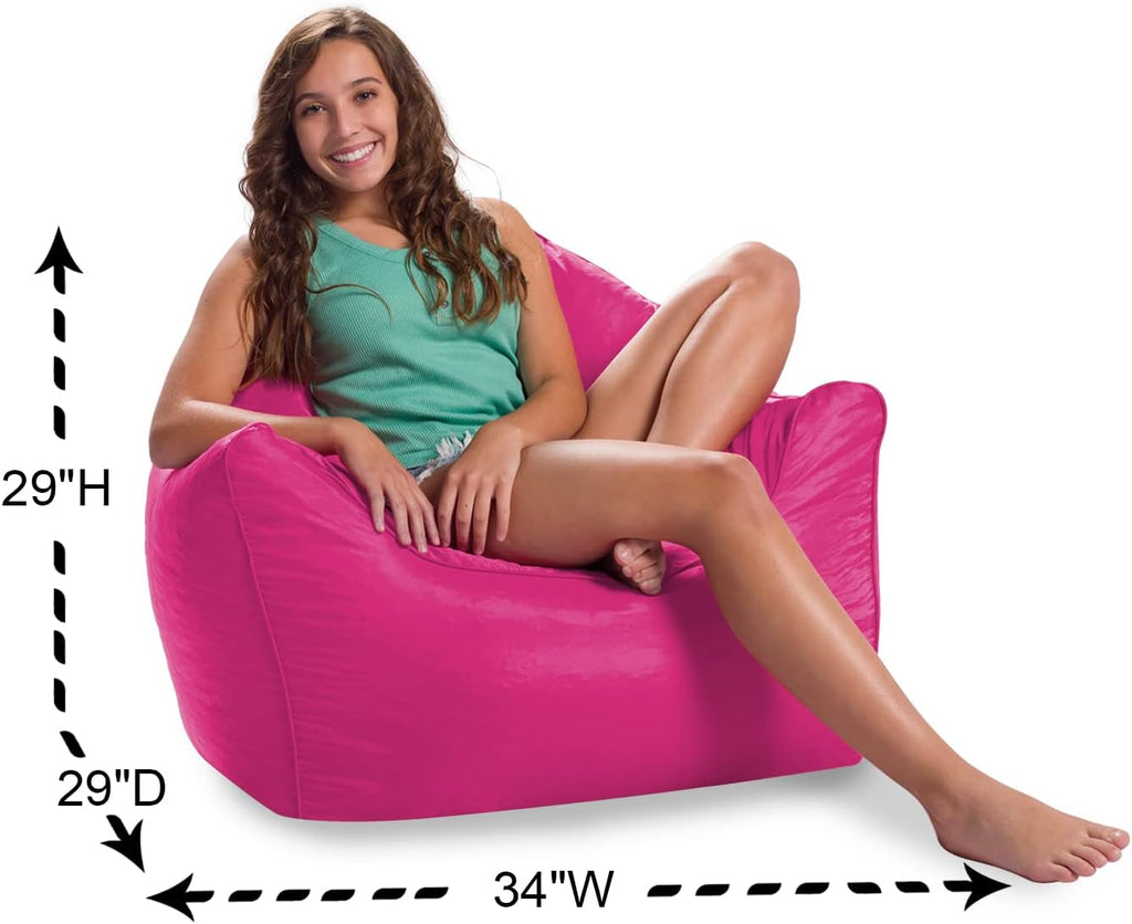 Posh Creations Structured Comfy Bean Bag Chair for Gaming, Reading, and Watching TV, Malibu Lounge, Soft Nylon-Pink