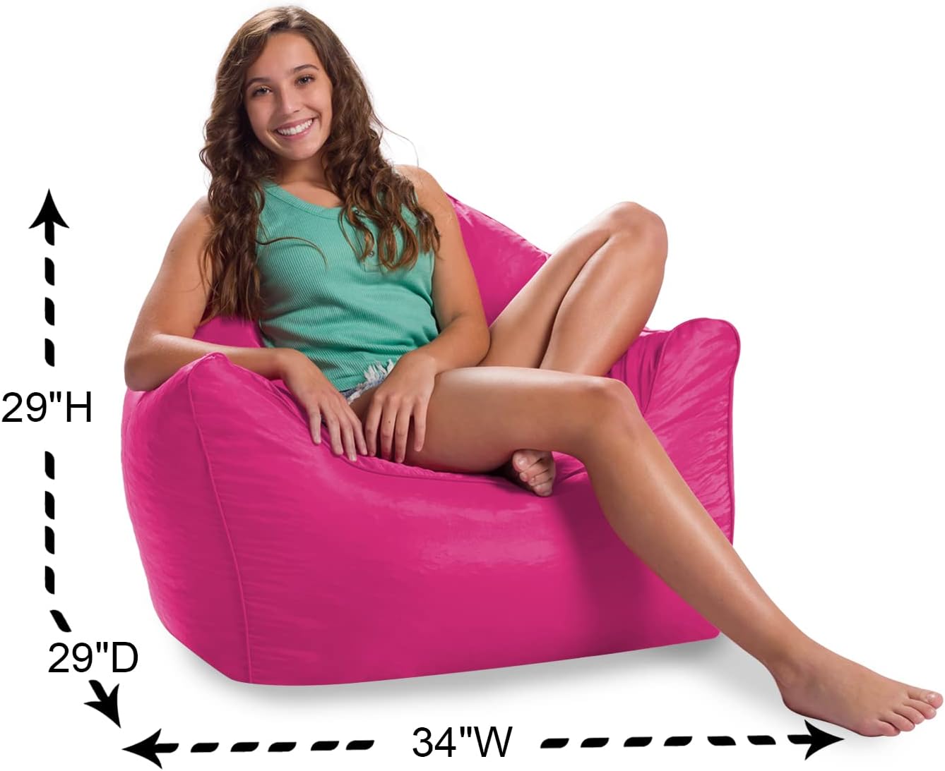 Posh Creations Structured Comfy Bean Bag Chair for Gaming, Reading, and Watching TV, Malibu Lounge, Soft Nylon-Pink