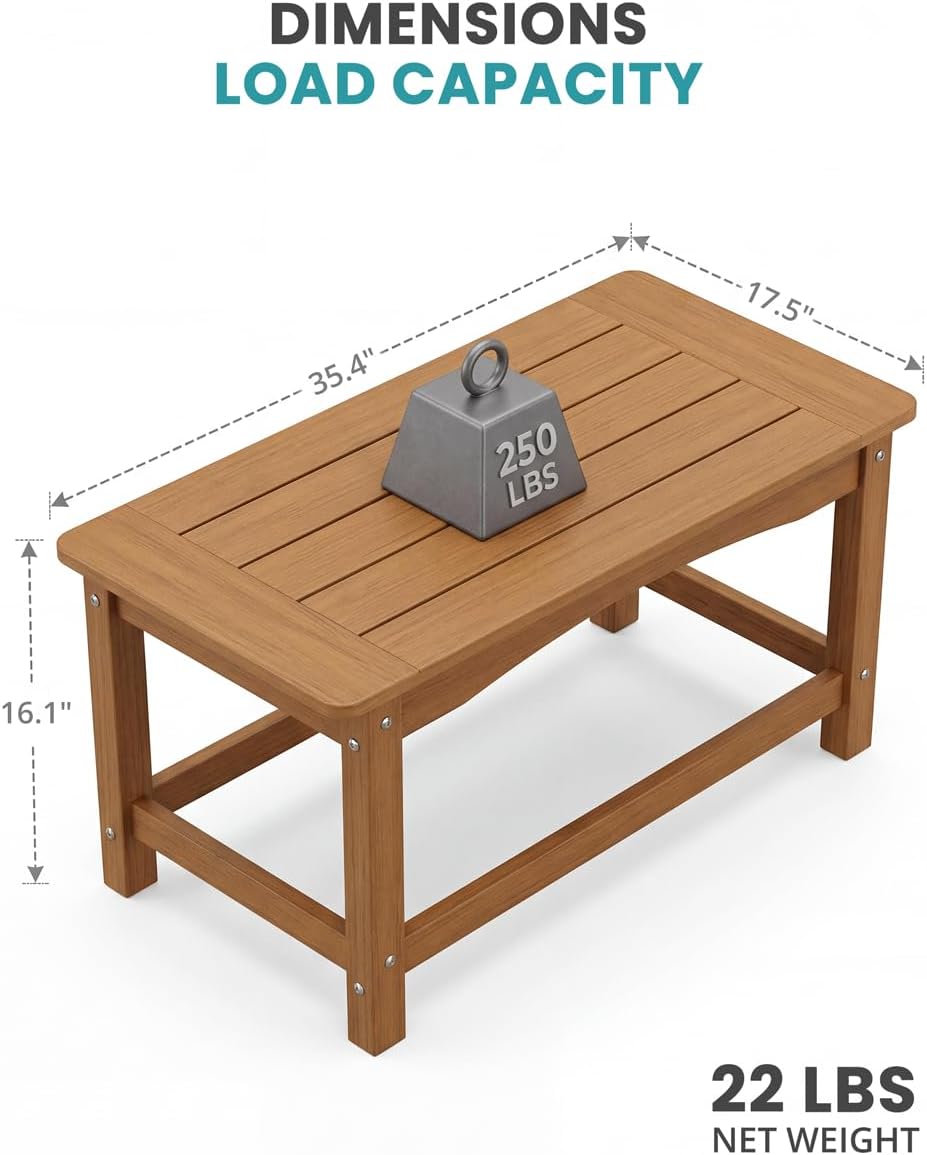 Teak Outdoor Coffee Table for Patio, Rectangle Poly Lumber