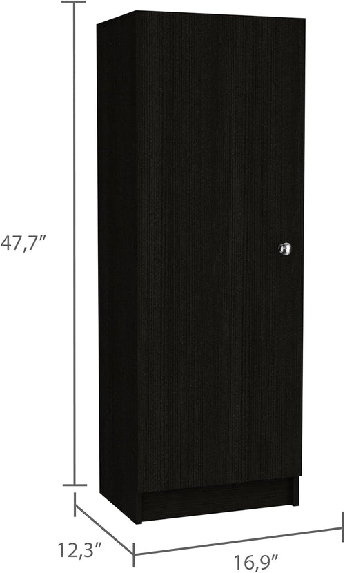 16.9" D*12.3" W*47" H Corner Freestanding Kitchen Pantry with 3 Shelves, Single Door, Rectangular Storage Cabinet, Traditional, for Living Room, Dining Room, Black