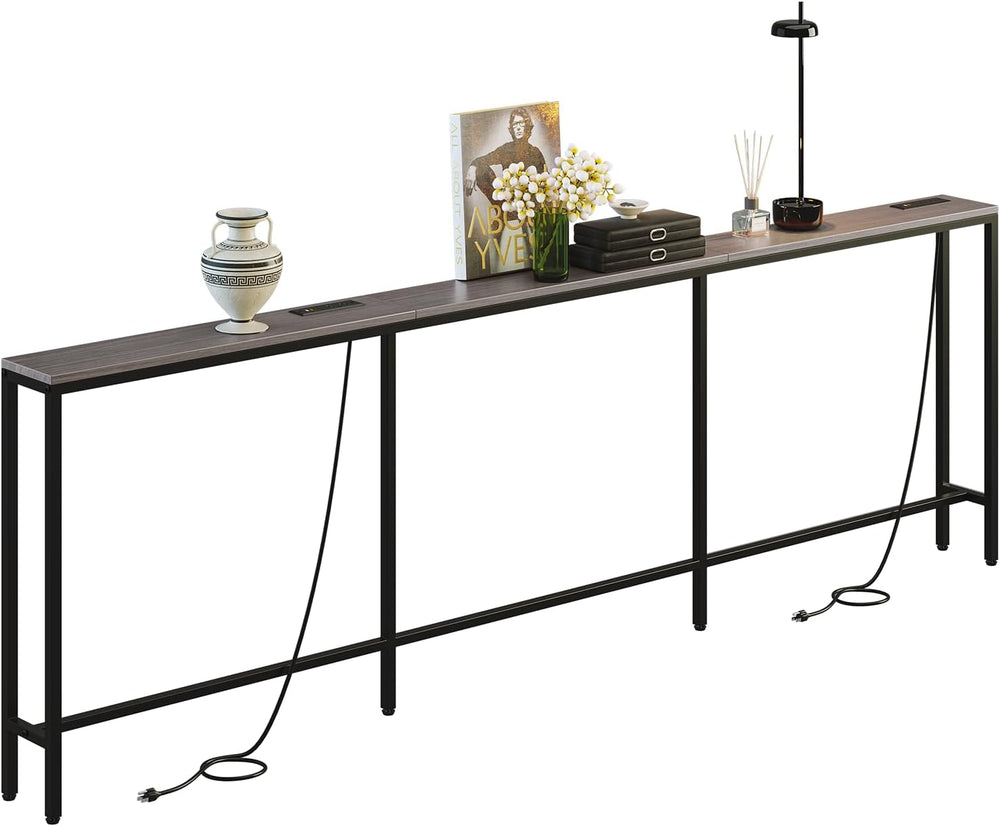 102.4" Behind Couch Table with 2 Fast Charging Stations, 7.1" Narro...
