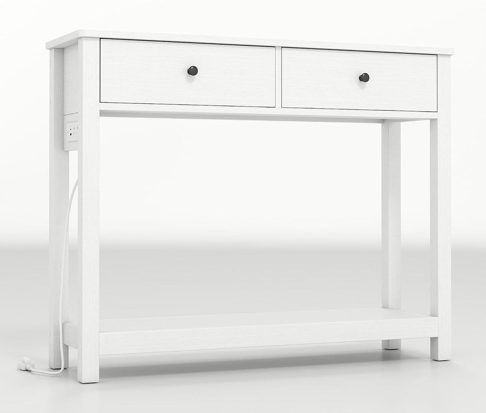 Gizoon Console Table with Outlets, White | Modern Sofa Table with 2 Drawers, ...