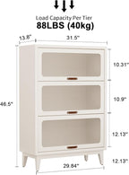 Solid Wood Storage Cabinet with Glass Doors, 3 Shelf Small Storage Cabinet, Mid Century Modern Bookcase, Kitchen Pantry Cabinet (White, 31.5" W)