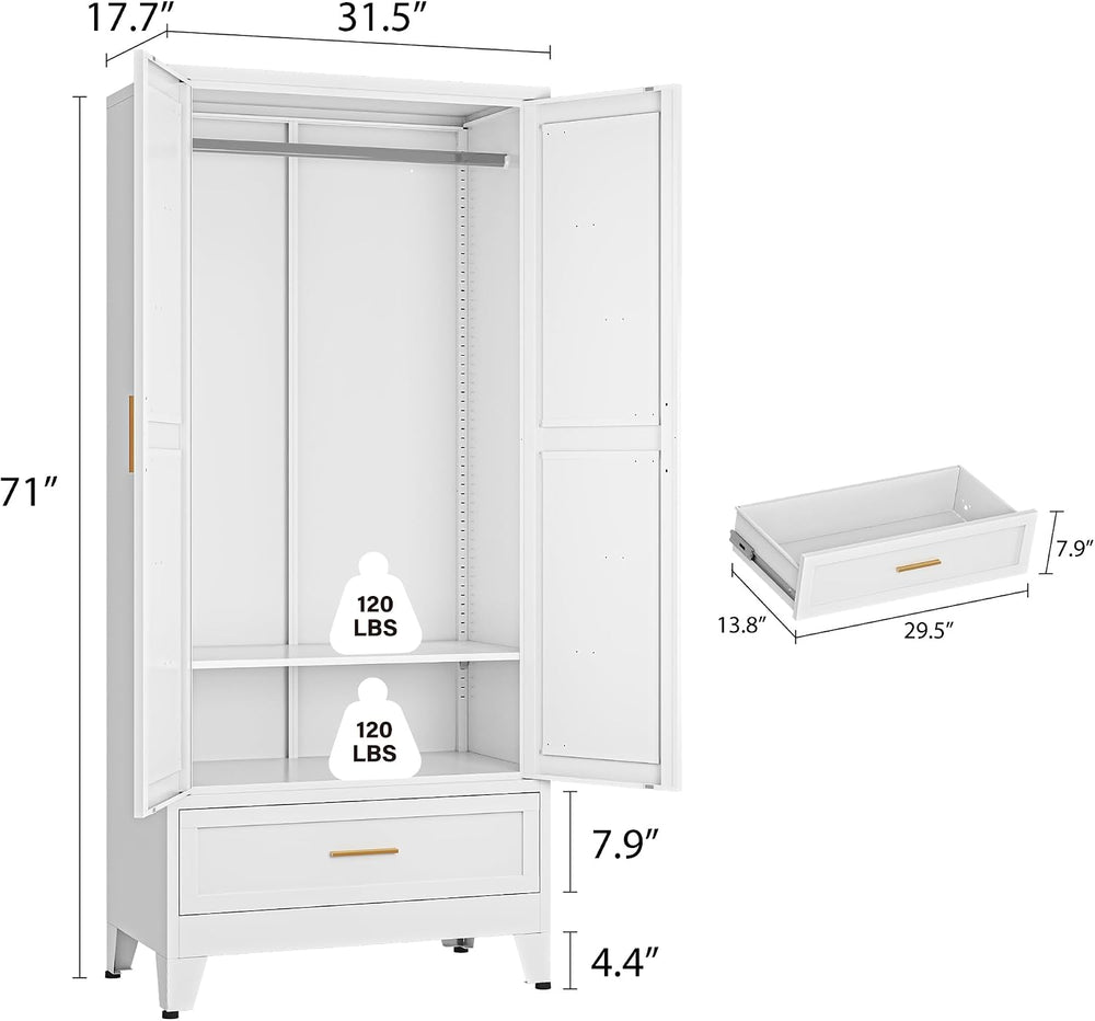Metal Armoire Wardrobe Closet, Bedroom Armoires with Drawers | 71'' M...