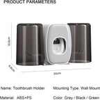 Toothbrush Holders Wall Mounted,Toothpaste Dispenser for Kids Hanging Adhesive Automatic Toothbrush Holders Bathroom Decor with Toothpaste Dispenser 2 Cups - Grey
