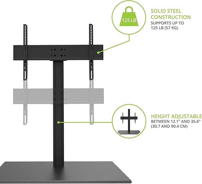 Kanto TTS150 Tabletop Stand for 37" to 60" TVs | Supports up to 88 lb | Height Adjustable | Swivels up to 30° | Tilts -5° | Black