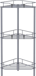 3 Tier Floor Standing Corner Shower Caddy Organizer Shelf with Hooks, Bathroom Shelves Stand Rack, Dark Gray