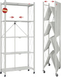 DEANIC 5 Tier Foldable Storage Shelves with Wheels, Large Capacity Shelving Unit, Freestanding Metal Wire Shelf Rack, No Assembly Organizer Rack for Garage Kitchen, Basement, Pantry(Grey)