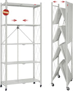 DEANIC 5 Tier Foldable Storage Shelves with Wheels, Large Capacity Shelving Unit, Freestanding Metal Wire Shelf Rack, No Assembly Organizer Rack for Garage Kitchen, Basement, Pantry(Grey)