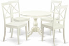 East West Furniture HBBO5-LWH-W 5 Piece Dining Room Furniture Set Includes a Round Kitchen Table with Pedestal and 4 Dining Chairs, 42x42 Inch, Linen White