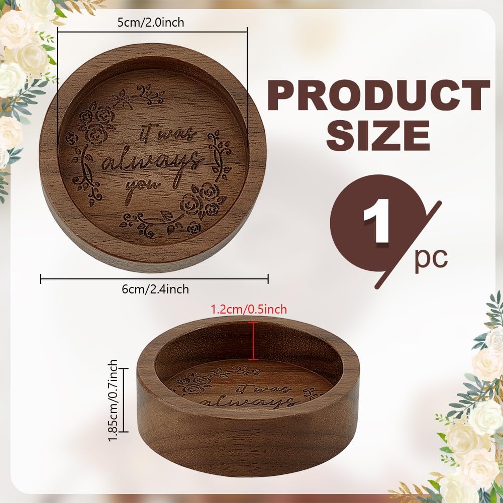 PH PandaHall Walnut Ring Holder Dish Wooden Rings Trinket Dish Small Wood Tray for Jewelry Display Wedding Ring Holder for Nightstand Anniversary Birthday Gift for Men 2.32 Inch, Round