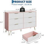 Garvee Fluted Dresser for Bedroom with 6 Drawers,47" Wide Modern Chest of Wooden Bedroom Chest with Metal Handle,Clothes Storage Organizer,Closet Dresser & TV Stand for Living Room,Hallway,6&Pink
