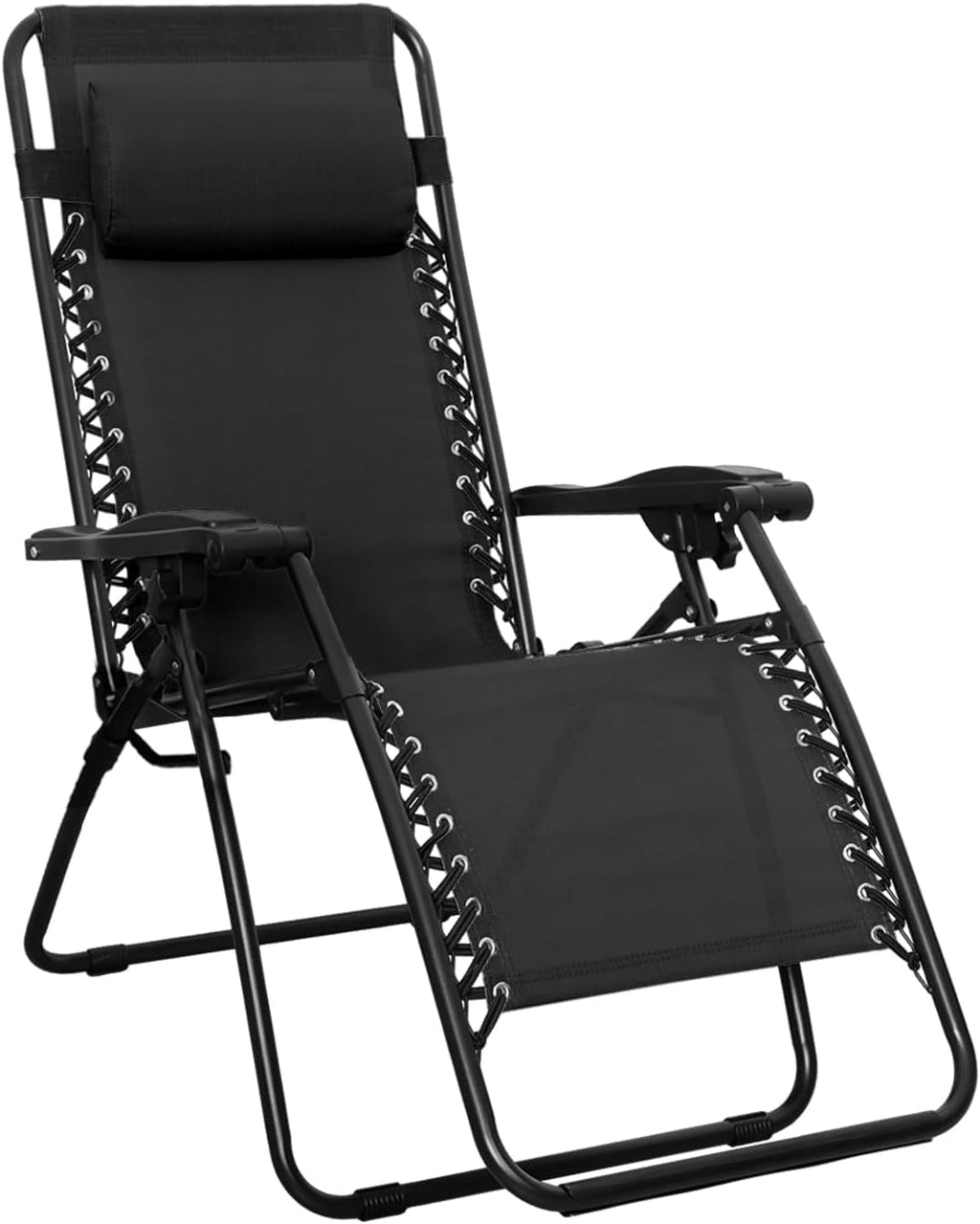 Amazon Basics Zero Gravity Lounge Chair with Pillow, Foldable Outdoor Reclining Chair for Patio and Beach, Weather-Resistant Textilene, 300 lb Capacity, 26", Black
