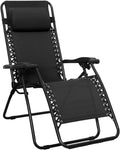 Amazon Basics Zero Gravity Lounge Chair with Pillow, Foldable Outdoor Reclining Chair for Patio and Beach, Weather-Resistant Textilene, 300 lb Capacity, 26", Black