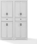 Maykoosh 2-Piece Pantry Set - Distressed White Storage Cabinets - Adjustable Shelving - Modular Design