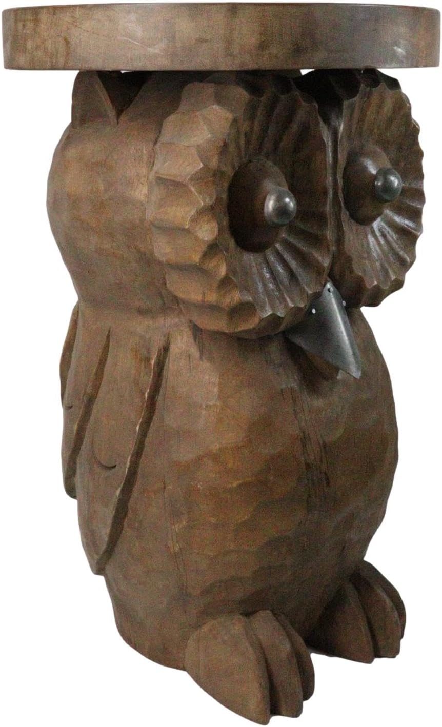 Ebros Gift Hand Carved Whimsical Wise Owl Round Top Sculptural Side Table Mad...