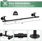48'' Wall Mounted Clothes Rack Iron Industrial Pipe Clothes Rod with Top Shelf Pipe Rack (Wood Plank Not Included)