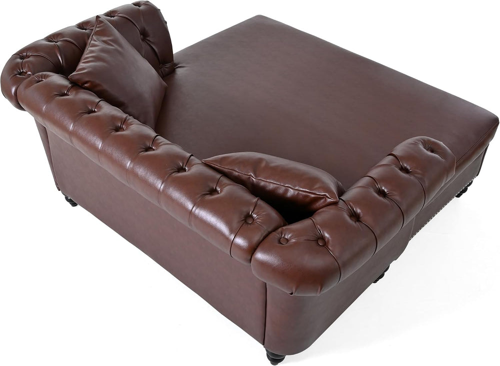 62.99" Chaise Lounge Indoor Comfy Reading Chair with 2 Pillows, PU Leath...